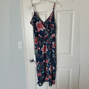 2/$30 NWT One Clothing floral dress faux wrap blue red white green print small